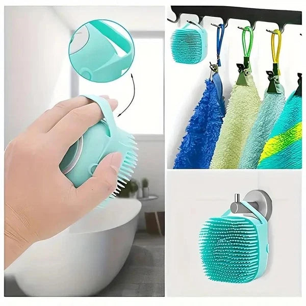 Pet Dog Cat Silicone Soft Massage Bath Brush Scrubber Shampoo Dispenser