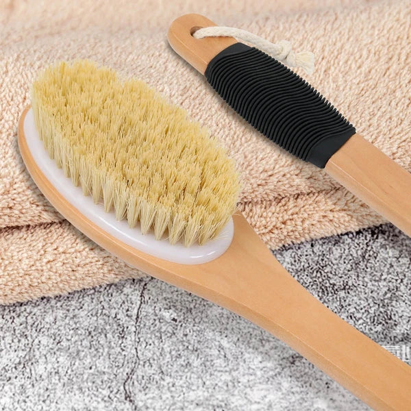 Back Scrubber Brush for Shower, Long Stiff Bristle Body Bath Brushes, Wooden ...