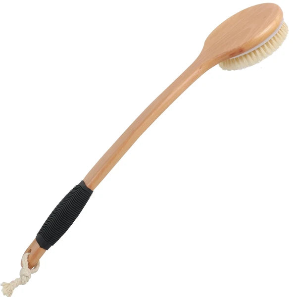 Round Head Back Scrub Brush for Body Shower, Wooden Long Handle Bristles Tub ...