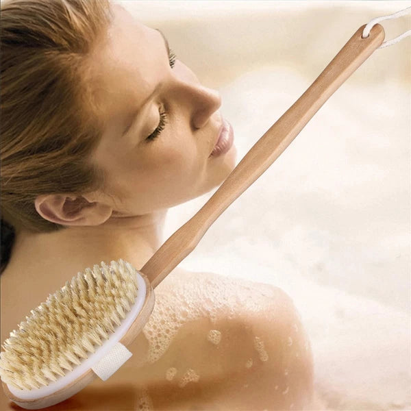 Natural Bristle Body Brush - Wooden Dry Skin Exfoliator & Shower Spa Scrubber US