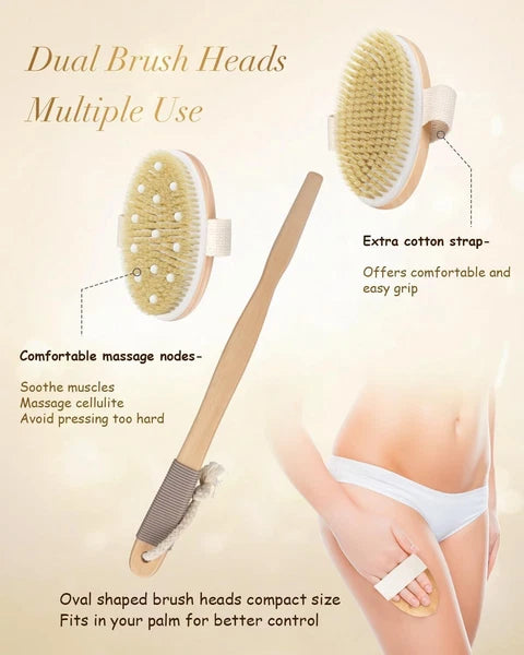 Dry Brushing Body Brush Bamboo 15 Inch Dual Heads Exfoliating Shower Tool