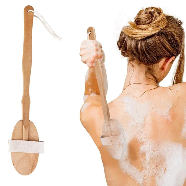 Natural Bristle Body Brush - Wooden Dry Skin Exfoliator & Shower Spa Scrubber US