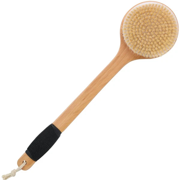 Round Head Back Scrub Brush for Body Shower, Wooden Long Handle Bristles Tub ...