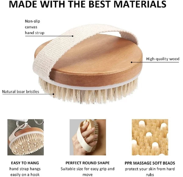 Natural Bristle Wooden Body Brush – Dry Brushing Spa & Shower Scrubber