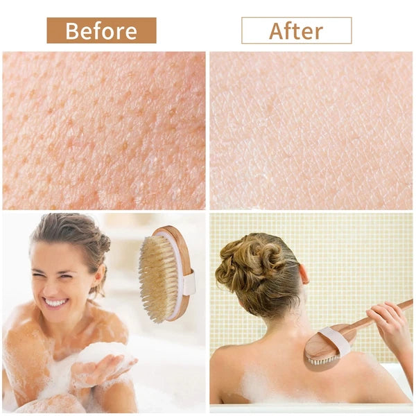 Natural Bristle Body Brush - Wooden Dry Skin Exfoliator & Shower Spa Scrubber US