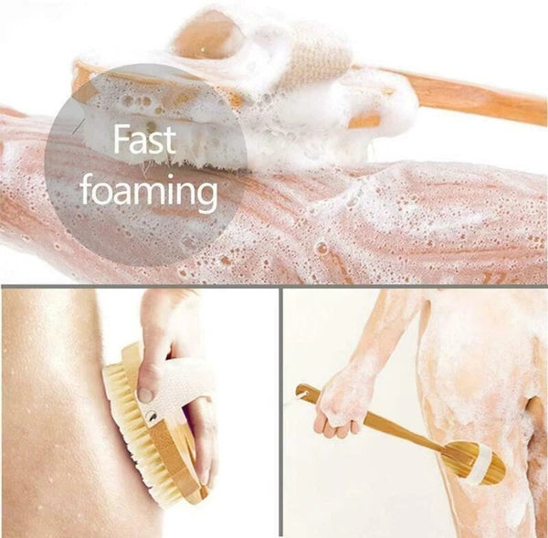 Durable Natural Long-Handled Bath Shower Body Back Dry Skin Spa Scrubber Brush B