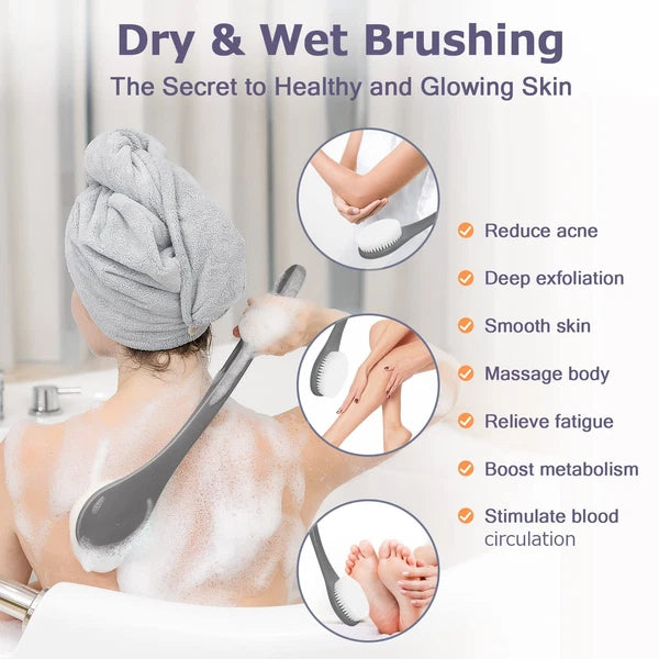 Body Brush Back Scrubber 17 in Never Mold Back Brush Long Handle for Shower Ex