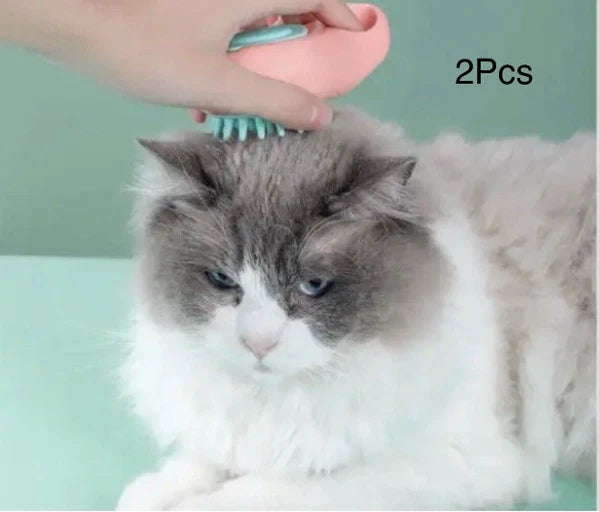 Silicon Bath Pet Body Brush Hair Shower Scrubber Gel Dispenser Soft Massager2PCS