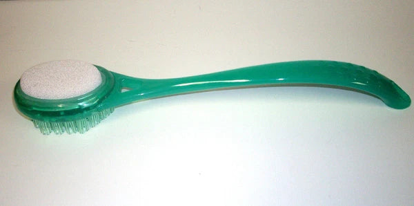 Elite Bath Brush - 1 side soft bristles, 1 side pumice, long handle, green 02417