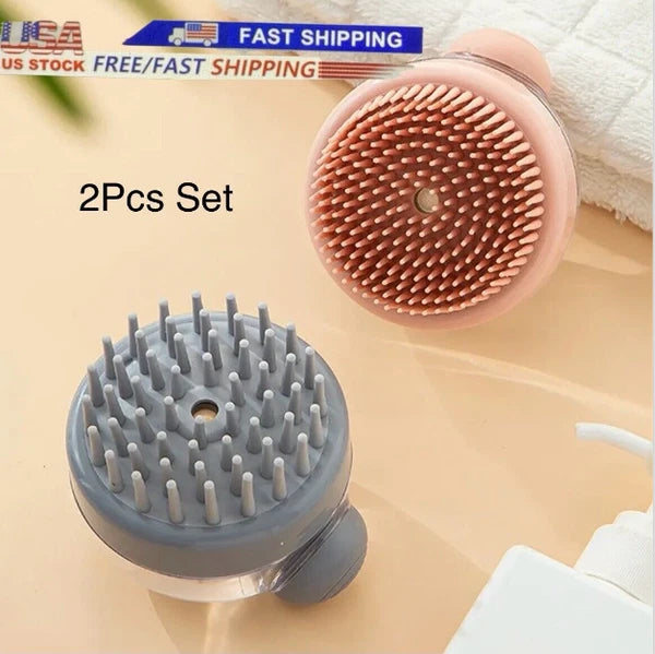Silicon Bath Pet Body Brush Hair Shower Scrubber Gel Dispenser Soft Massager2PCS