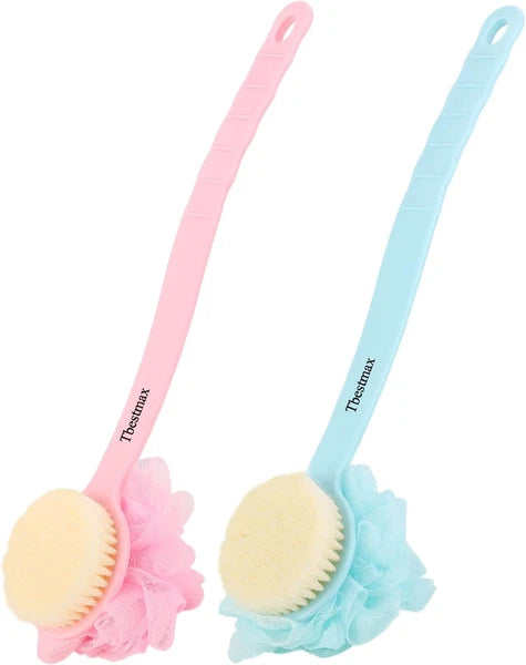 Loofah Back Scrubber Long Handle Shower Body Brush with Soft Mesh Sponge for Wom