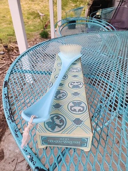 Vintage Avon Bath Brush Powder Blue  15” Unused Original Box