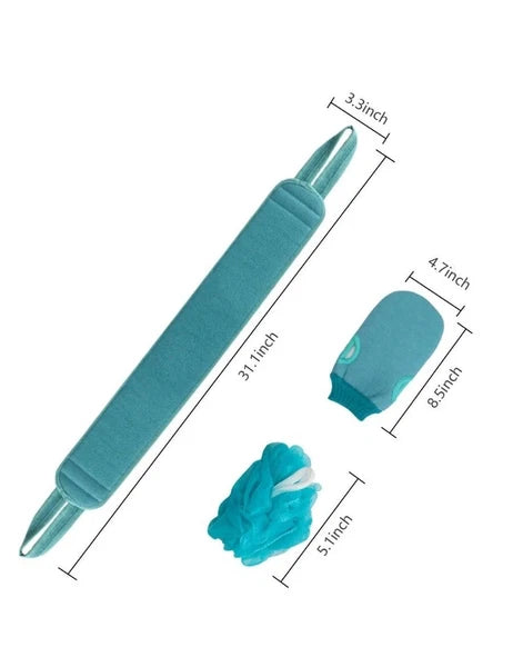 Body Scrubber Shower Set , Back Scrubber, Sponge Pad & Loofah Mesh. TEAL
