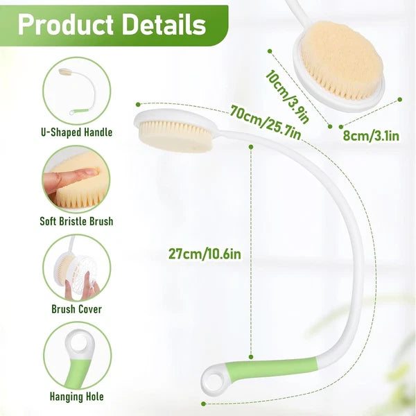 Ergonomic U-Shaped Back Bath Brush with Dual-Sided Silicone Scrubber for Comfort