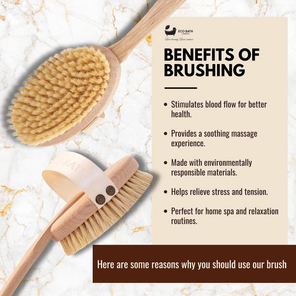 Eco Bath London Natural Soft Bristle Body Brush with Detachable Handle