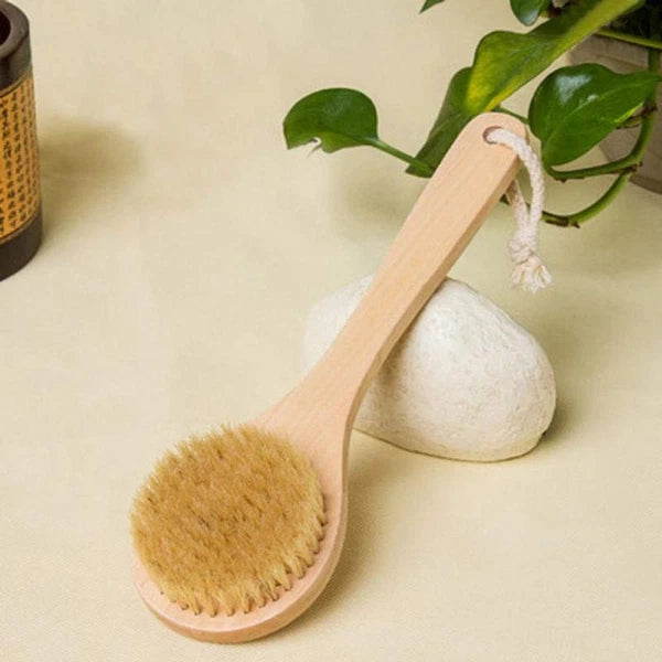 Dry Bath Body Brush Back Scrubber 9.84 Short Handle Natural Bristles Bath & Sho