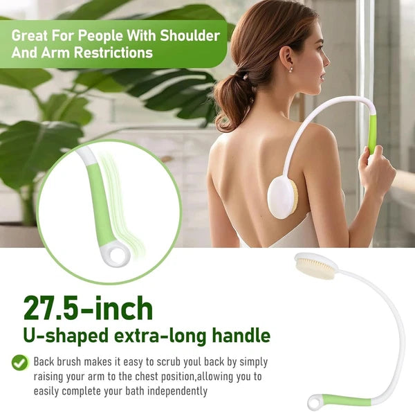 Ergonomic U-Shaped Back Bath Brush with Dual-Sided Silicone Scrubber for Comfort