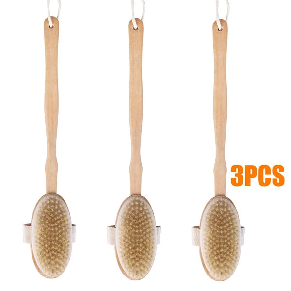 Natural Bristle Body Brush - Wooden Dry Skin Exfoliator & Shower Spa Scrubber US