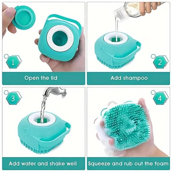Pet Dog Cat Silicone Soft Massage Bath Brush Scrubber Shampoo Dispenser