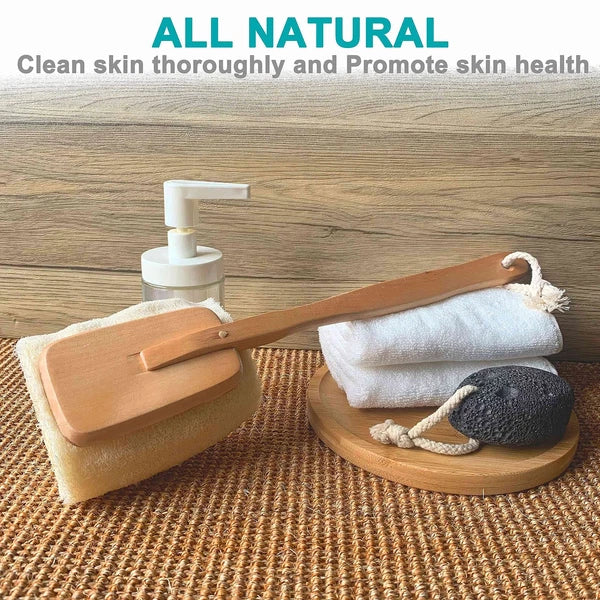 6 pcs/Set - 4 Natural Exfoliating Loofah luffa loofa Bath Brush On a Stick - ...