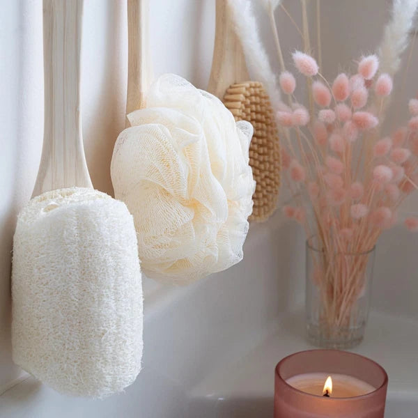 Ecopouf Bath Brush, Loofah Brush for Bath & Shower, Made with Long Handle & Recy