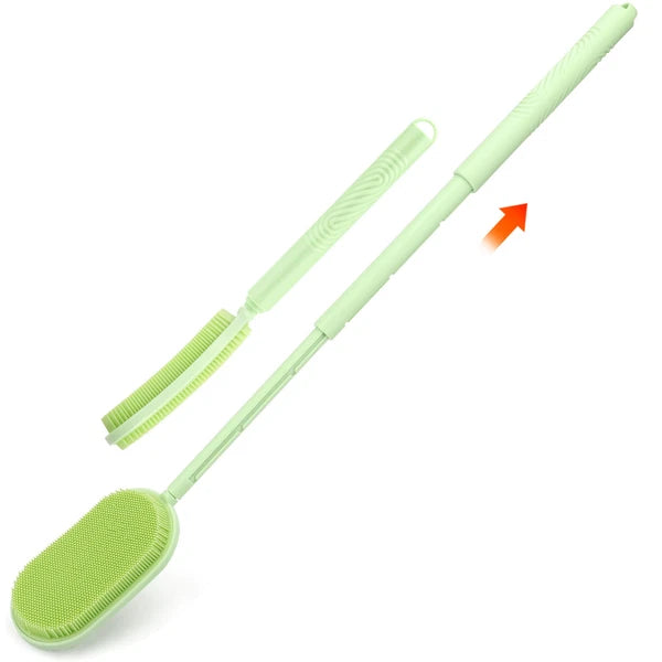 Silicone Back Scrubber 14.6-27.6" Dual-Sided Adjustable Bath Shower Body Brush
