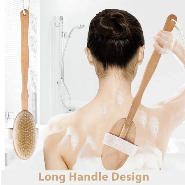 Natural Bristle Body Brush - Wooden Dry Skin Exfoliator & Shower Spa Scrubber US