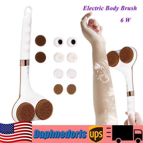 Electric Rechargeable Body Brush Back Scrubber Shower Brush Long Handle - 2 Head
