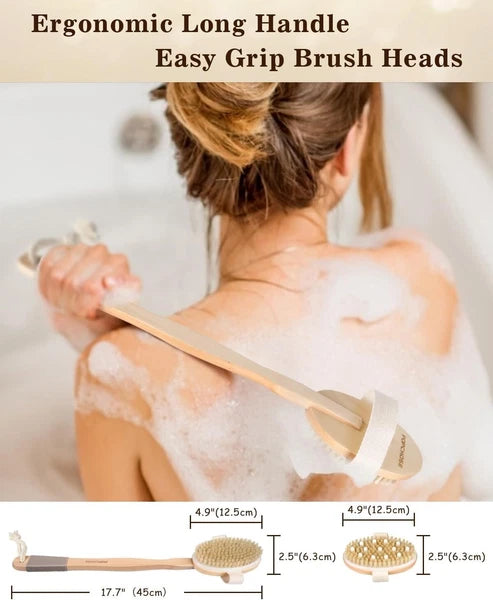 Dry Brushing Body Brush Bamboo 15 Inch Dual Heads Exfoliating Shower Tool